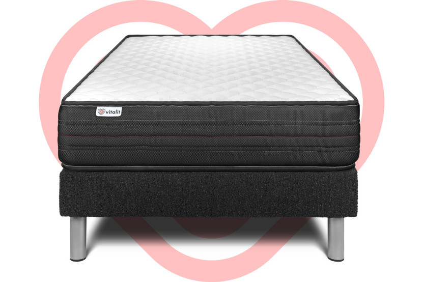 Ensemble Matelas Sommier 90x190 cm - Sommier Noir (déjà monté) - Vitalpower