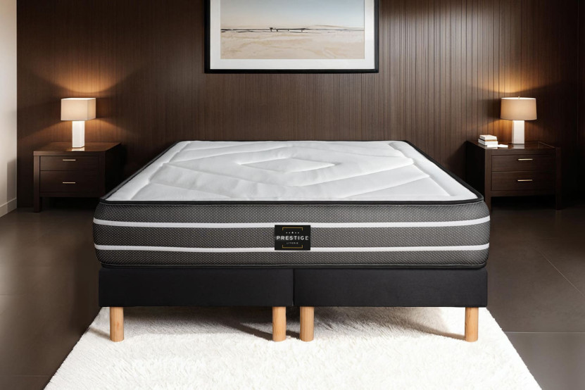 Ensemble Matelas Sommier 180x200 cm - 2 Sommiers Noirs (déjà monté) - Exclusive
