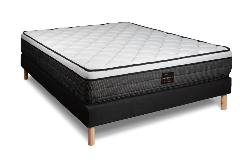 Pack lit complet 180x200 cm - Matelas + Sommier Noir (en kit) + 2 oreillers + Couette - Suite