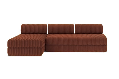 Canapé d'angle 6 places - 2 modules convertibles : Canapé 3 places + Méridienne - Velours côtelé XL Terracotta