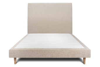 Lit 140x190 cm avec Tête de lit tapissée - Tissu Toile natté Beige Brun