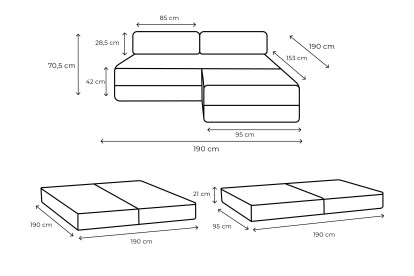 Canapé d'angle 4 places - 2 modules convertibles : Canapé 3 places + Pouf - Velours côtelé Blanc