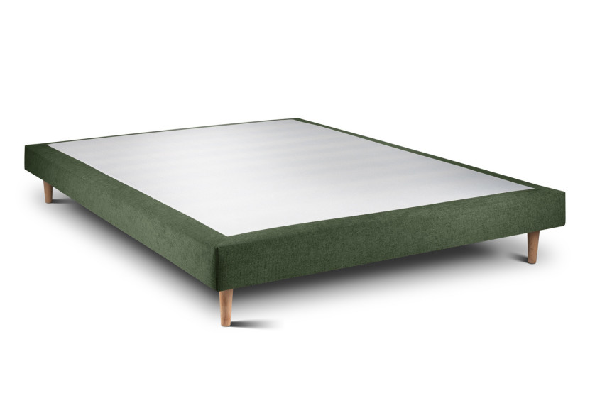 Lit 140x200 cm avec Tête de lit à lignes - Tissu Toile natté Vert Kaki
