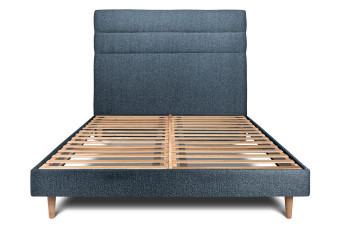 Lit 135x190 cm avec Tête de lit à lignes - Tissu Bouclette Bleu Lit 135x190 cm avec Tête de lit à lignes - Tissu Bouclette Bleu