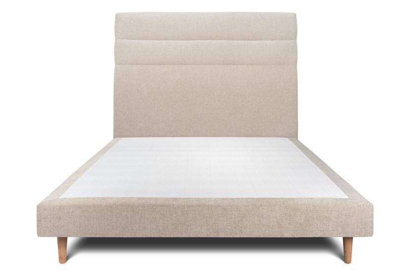 Lit 150x190 cm avec Tête de lit à lignes - Tissu Toile natté Beige Brun