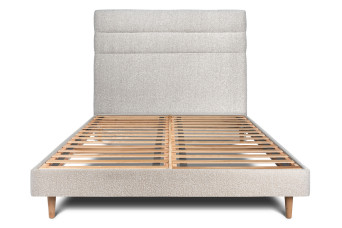 Lit 180x200 cm avec Tête de lit à lignes - Tissu Bouclette Beige Clair
