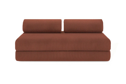 Canapé d'angle 4 places - 2 modules convertibles : Canapé 3 places + Pouf - Velours côtelé Terracotta