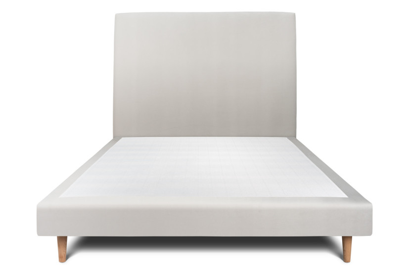 Lit 150x200 cm avec Tête de lit tapissée - Tissu Velours Gris Clair