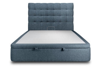 Lit coffre 140x200 cm avec Tête de lit capitonnée - Tissu Bouclette Bleu