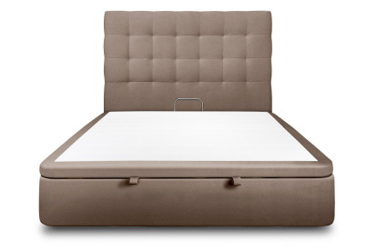 Lit coffre 140x190 cm avec Tête de lit capitonnée - Tissu Velours Taupe