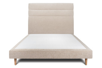Lit 140x190 cm avec Tête de lit à lignes - Tissu Toile natté Beige Brun