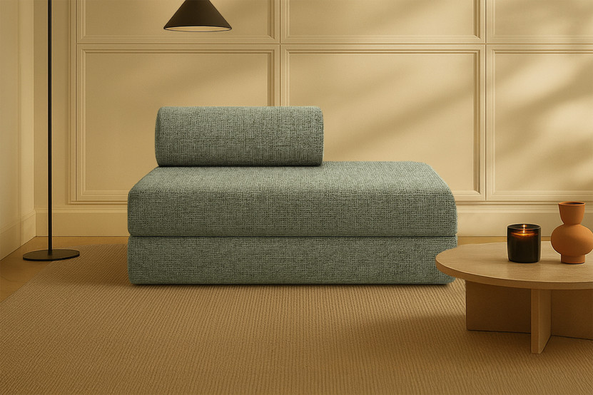 Canapé droit convertible et modulable 2 places - Tissu tweed - Vert