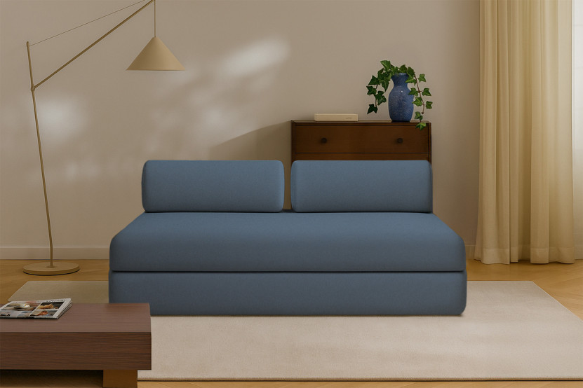 Canapé droit convertible 3 places - Tissu lisse - Bleu