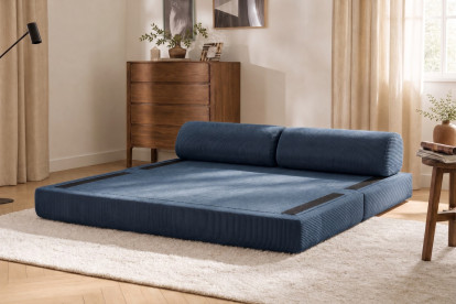 Canapé 3 places convertible et modulable - Velours côtelé Bleu