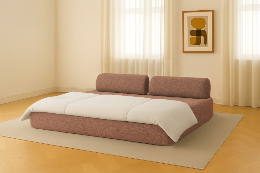 Canapé droit convertible 3 places - Tissu tweed - Rouge