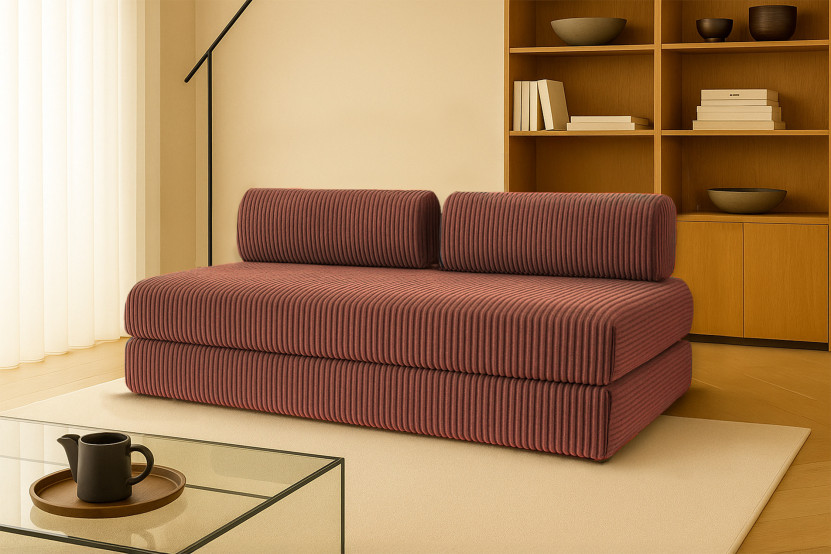 Canapé droit convertible 3 places - Velours côtelé XL - Terracotta