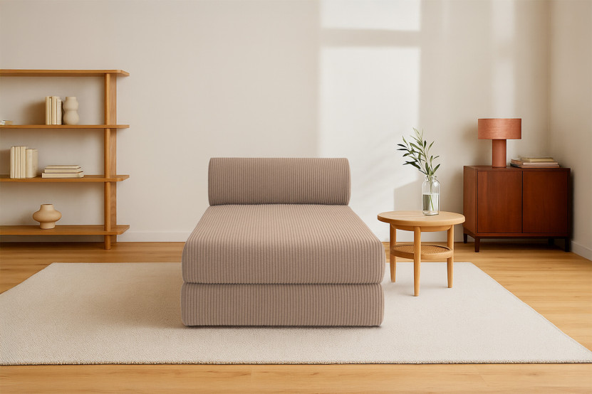 Méridienne convertible et modulable - Velours côtelé - Taupe