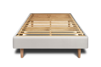 Lit 90x200 cm - Sommier à lattes H29 cm + tête de lit capitonnée - Tissu Velours Gris Clair