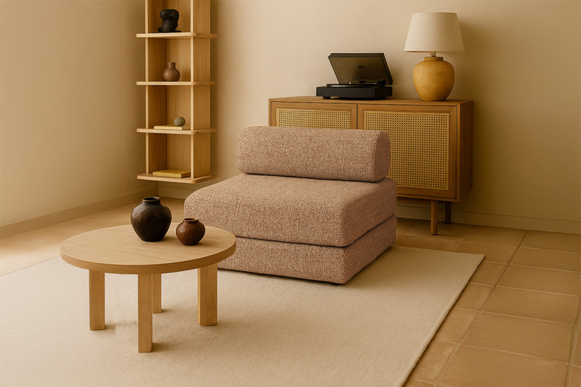 Fauteuil convertible et modulable - Tissu tweed - Marron