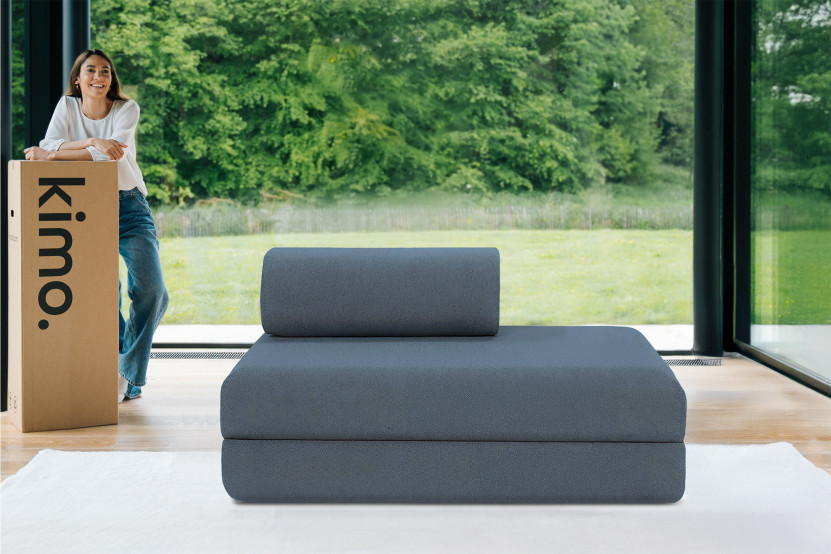 Canapé droit convertible et modulable 2 places - Tissu lisse - Bleu