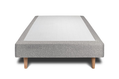 Lit 90x200 cm - Sommier tapissier H29 cm + tête de lit capitonnée - Tissu Bouclette Gris