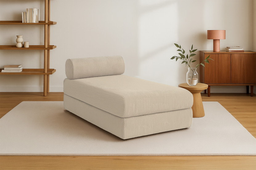 Méridienne convertible et modulable - Velours côtelé - Beige