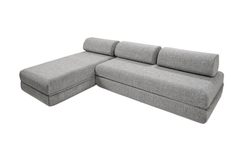 Canapé d'angle convertible 6 places - Tissu tweed - Gris
