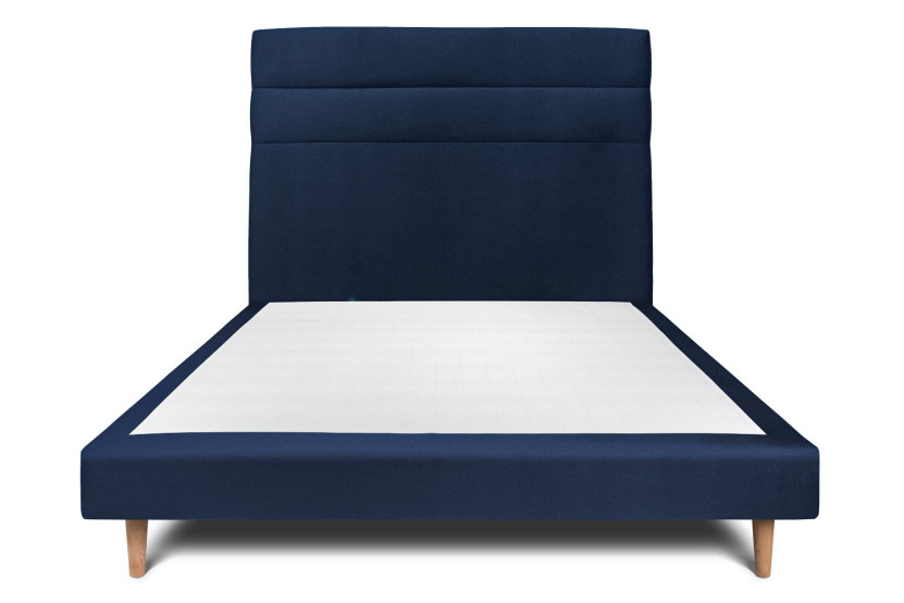 Lit 150x190 cm avec Tête de lit à lignes - Tissu Velours Bleu Océan