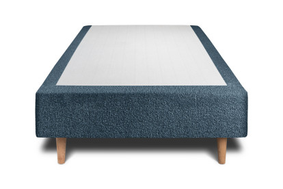 Lit 90x200 cm - Sommier tapissier H35 cm + tête de lit tapissée - Tissu Bouclette Bleu