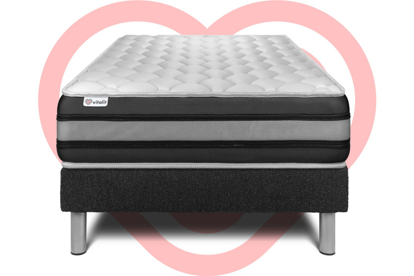 Ensemble Matelas Sommier 90x190 cm - Sommier Noir (déjà monté) - Vitalspring Zen