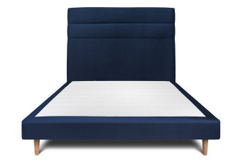 Lit 135x190 cm avec Tête de lit à lignes - Tissu Velours Bleu Océan Lit 135x190 cm avec Tête de lit à lignes - Tissu Velours Bleu Océan