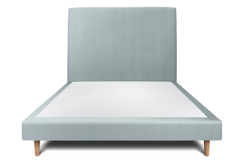 Lit 140x190 cm avec Tête de lit tapissée - Tissu Velours Gris Bleuté
