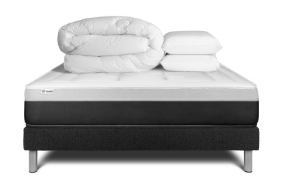Pack lit complet 180x200 cm - Matelas + Sommier Noir (en kit) + 2 oreillers + Couette - Vital Form