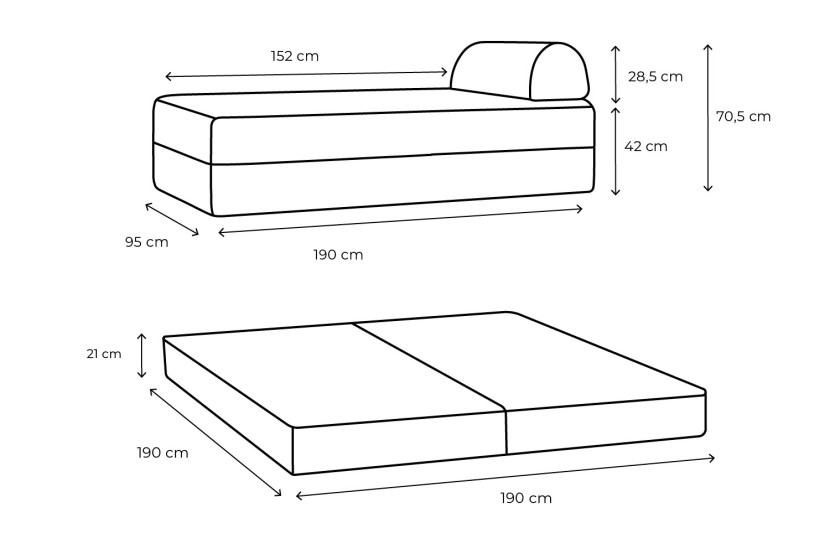 Méridienne convertible et modulable - Velours côtelé - Jaune