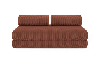 Canapé droit convertible 4 places - Velours côtelé - Terracotta