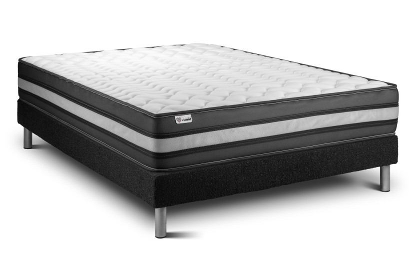 Ensemble Matelas Sommier 160x200 cm - Sommier Noir (en kit) - Vital Power Zen