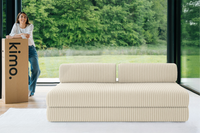 Canapé droit convertible 3 places - Velours côtelé XL - Beige