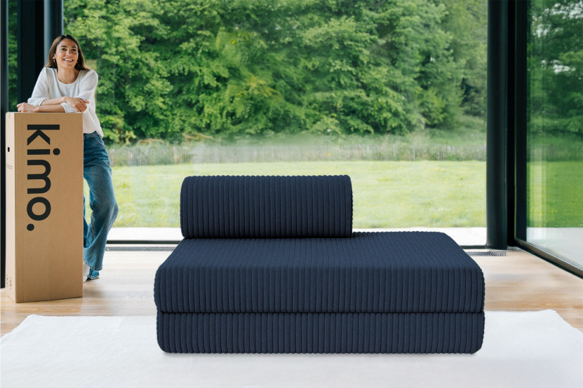 Canapé droit convertible et modulable 2 places - Velours côtelé XL - Bleu