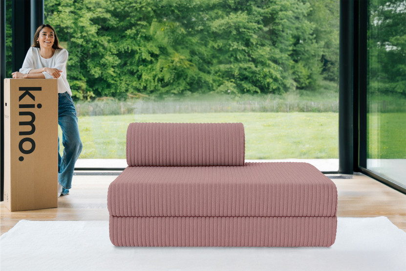 Canapé droit convertible et modulable 2 places - Velours côtelé XL - Rose