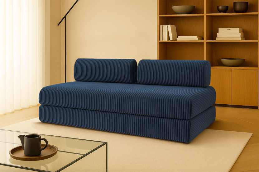 Canapé droit convertible 3 places - Velours côtelé XL - Bleu