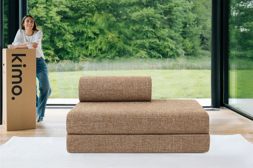 Canapé droit convertible et modulable 2 places - Tissu tweed - Marron