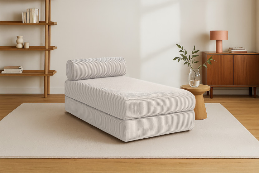Méridienne convertible et modulable - Velours côtelé - Blanc