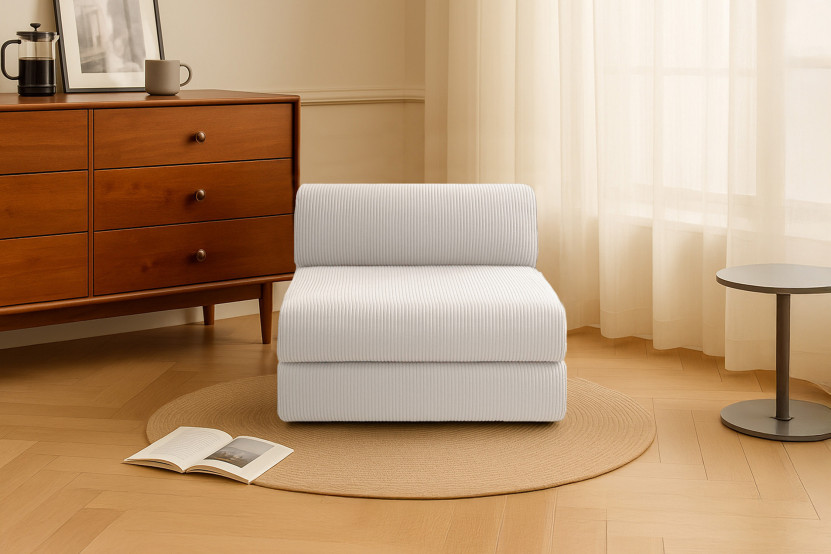 Fauteuil convertible et modulable - Velours côtelé - Blanc