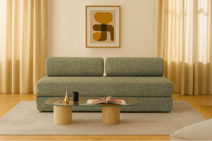 Canapé 3 places convertible et modulable - Tissu tweed Vert