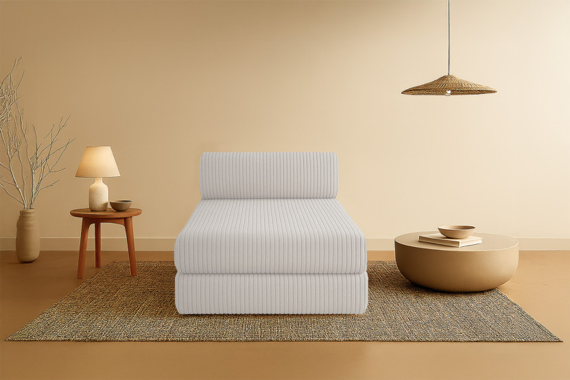 Méridienne convertible et modulable - Velours côtelé XL - Blanc