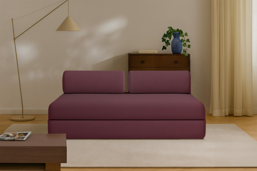 Canapé droit convertible 3 places - Tissu lisse - Rouge