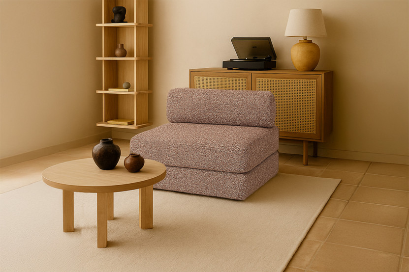 Fauteuil convertible et modulable - Tissu tweed - Rouge