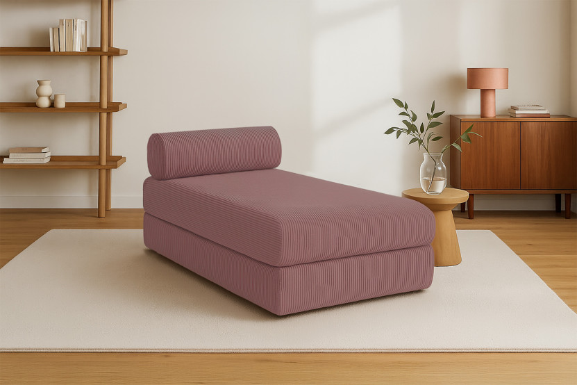 Méridienne convertible et modulable - Velours côtelé - Rose