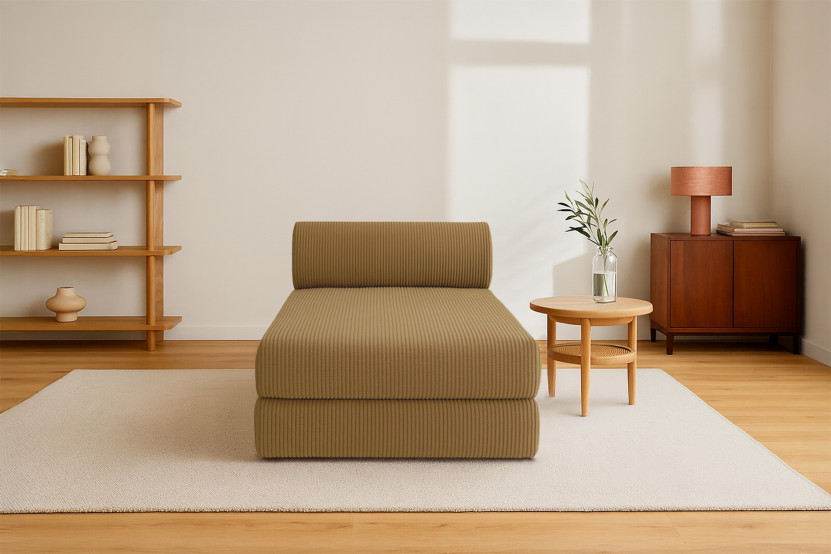 Méridienne convertible et modulable - Velours côtelé - Jaune