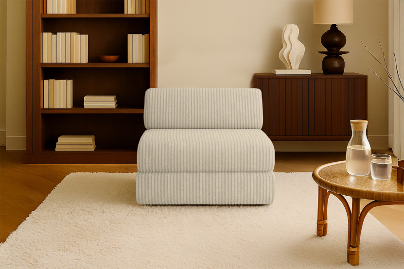 Fauteuil convertible et modulable - Velours côtelé XL - Beige